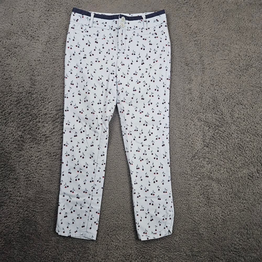 Cartonnier Cherry Print Pants‎ Women's Size 0 Blue White Casual